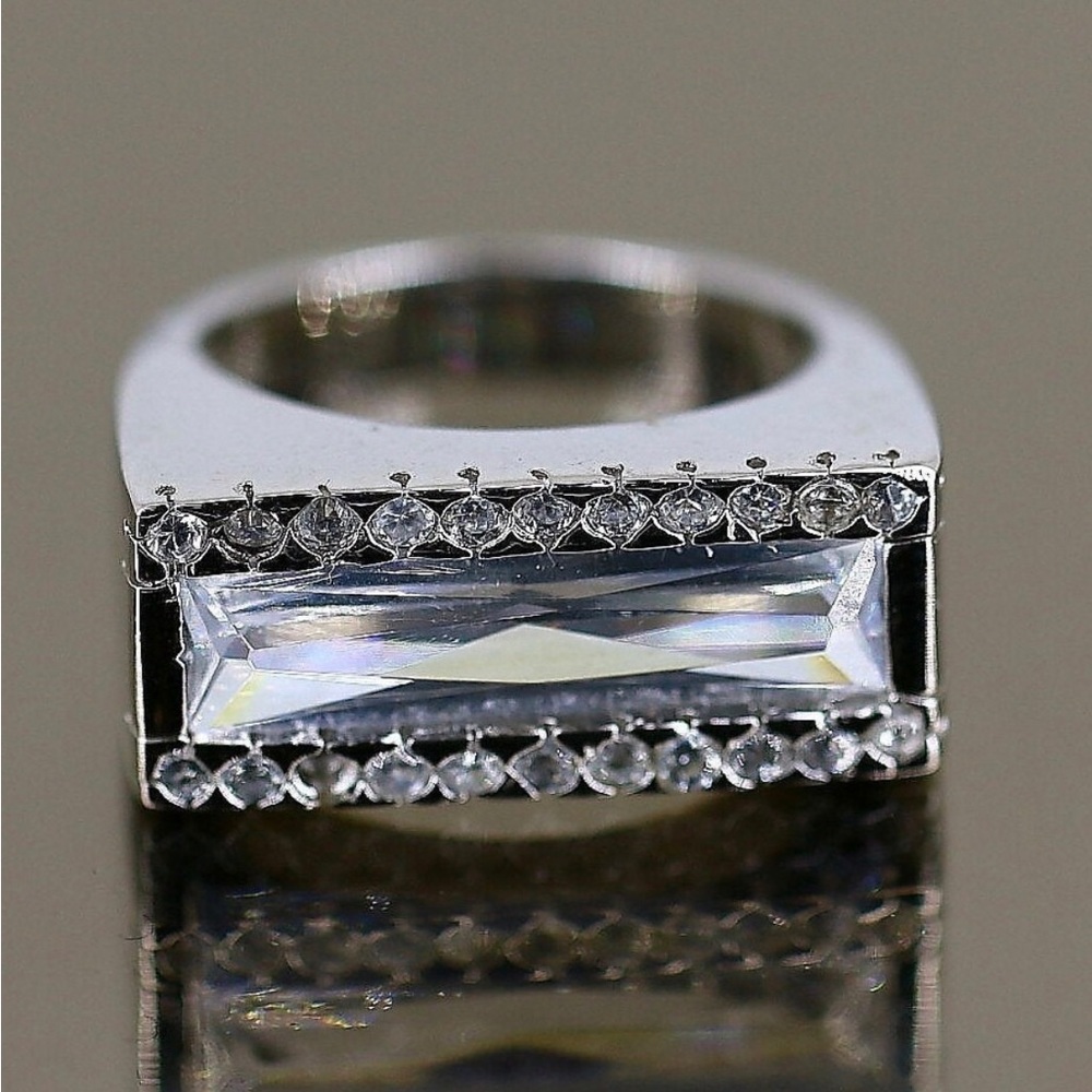SOLD- Solid Sterling Silver Ring w/ Rectangular & Round Stones - size 7.25